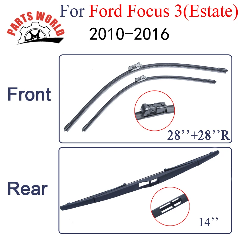 Combo Rubber Windscreen Front And Rear Wiper Blades For Ford Focus 3