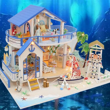 

Miniature Diy Doll House Wooden Miniature Handmade Dollhouses Furniture Kit Handmade Toys For Children Girl Gift Legend Blue Sea