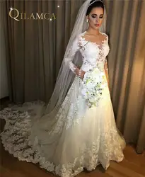 2018 трапециевидной формы с длинным рукавом Свадебные платья Винтаж Robe De Mariage специальные Кружево Дизайн Индивидуальные свадебное платье