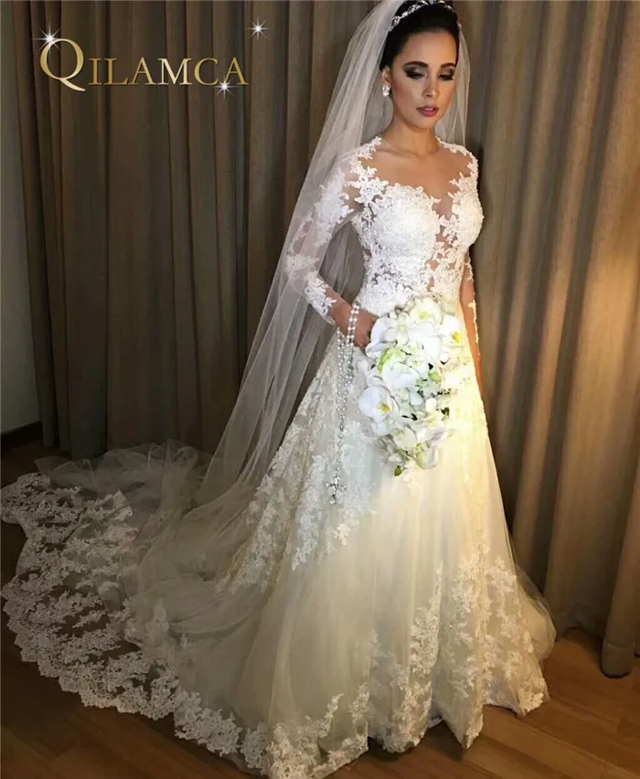 2018 Long Sleeve A Line Wedding Dresses Vintage Robe De Mariage Special ...