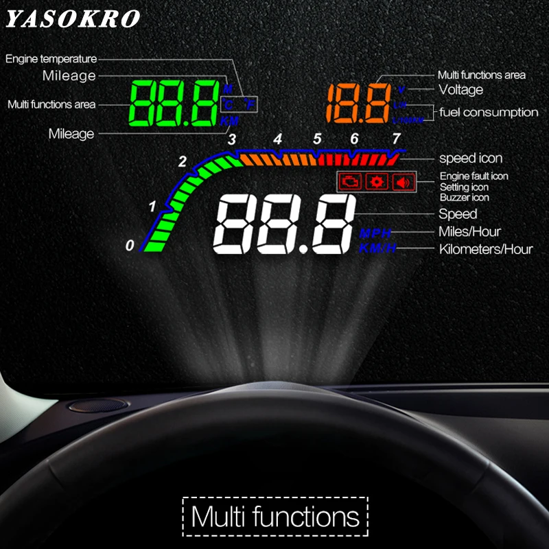 4 ''HUD Дисплей T100 Автомобильный дисплей OBD2 лобовое стекло проектор более скоростной автосигнализации об/мин Расход топлива диагностический инструмент