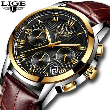 

LIGE Watch Mens Business Casual Top Luxury Brand Watch Military Sports Fashion Waterproof Leather Quartz Clock Relogio Masculino