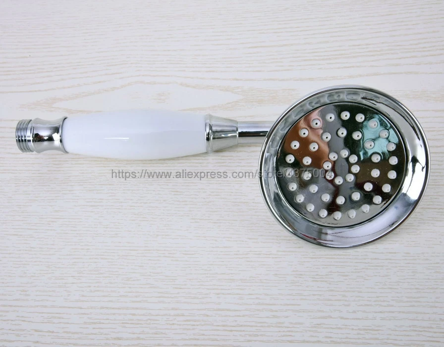 Polished Chrome white ceramic Bathroom Shower Head Water Saving Hand held Sprayer Tap Nhh016