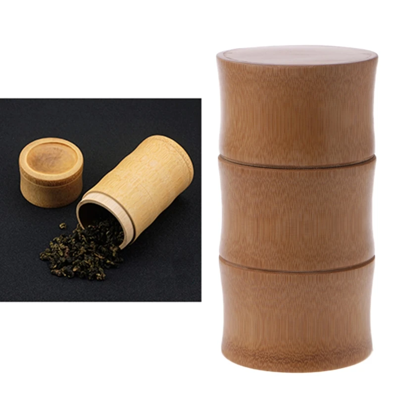 

VFGTERTE 1PC Natural Bamboo Tube Tea Box Airtight Small Container Spice Storage Jar With Lid Home Office Tea Caddies