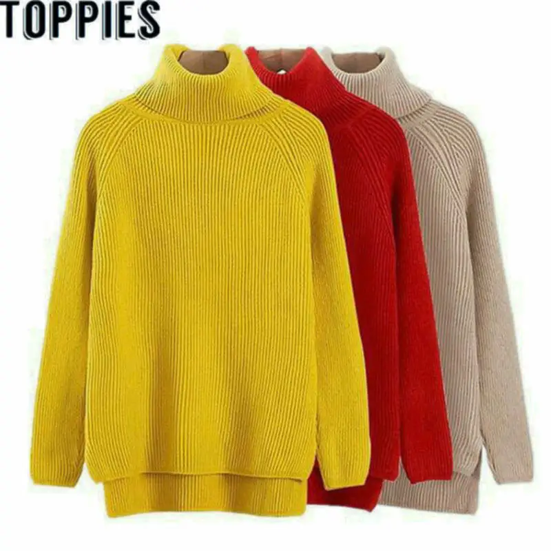

2019 Women Turtleneck Long Sleeves Knit Sweaters Loose Causal Oversized Knitting Jumpers