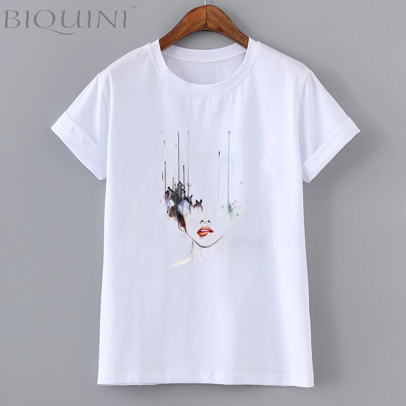 

Contemporary Character Ink Painting T-shirt Women Tshirt Vogue Summer Tops Female Clothes Harajuku T-shirt