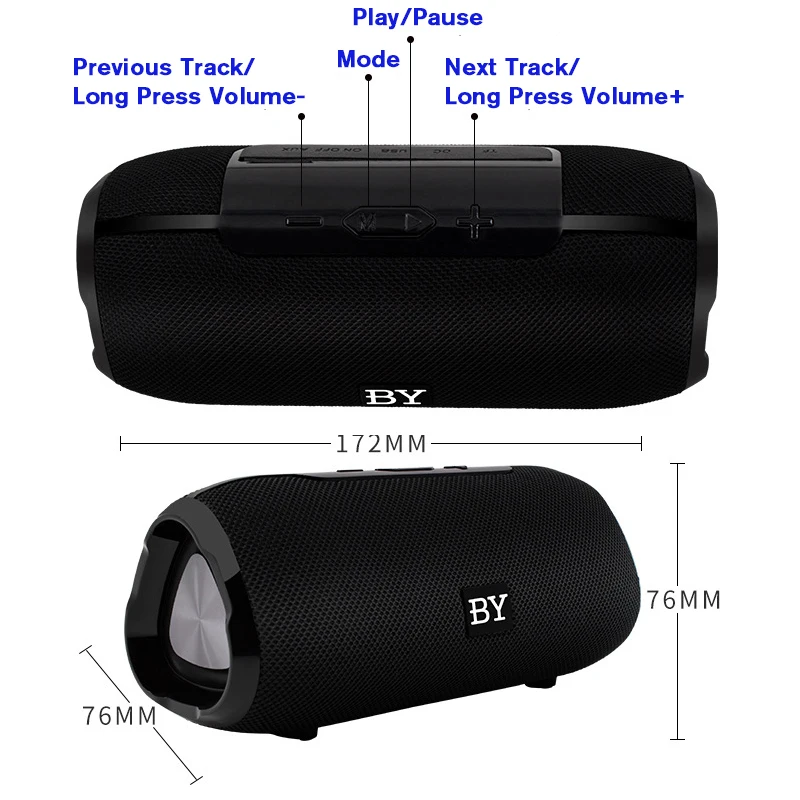 BY6660 Мини Bluetooth динамик Портативный водонепроницаемый беспроводной громкий динамик 10 Вт для телефона компьютера наружное радио fm бас стерео музыка