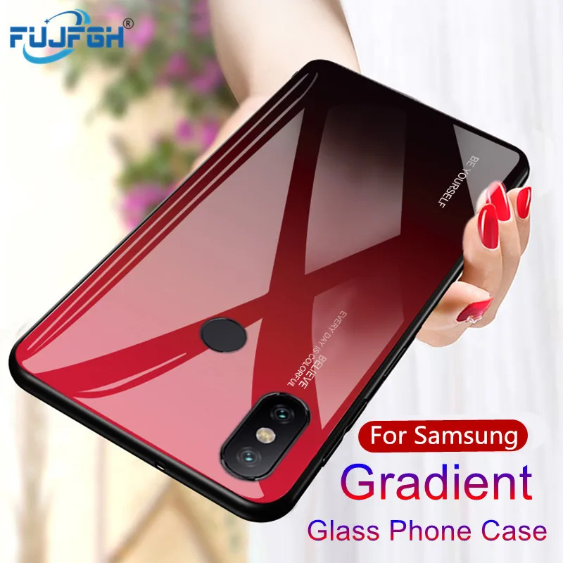 

Colorful Gradient Tempered Glass Case For Galaxy A6 A8 Plus A7 J8 2018 Tempered Case For J3 5 7 2017 S7 Edge S8 S9 Plus Note 8 9