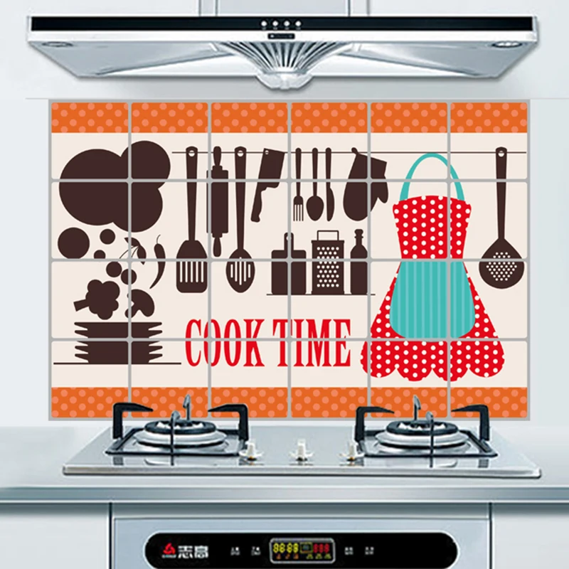 COOK TIME Pattern Oil proof Kitchen Appliance Wall Decals Removable Anti oil Sticker Thickened