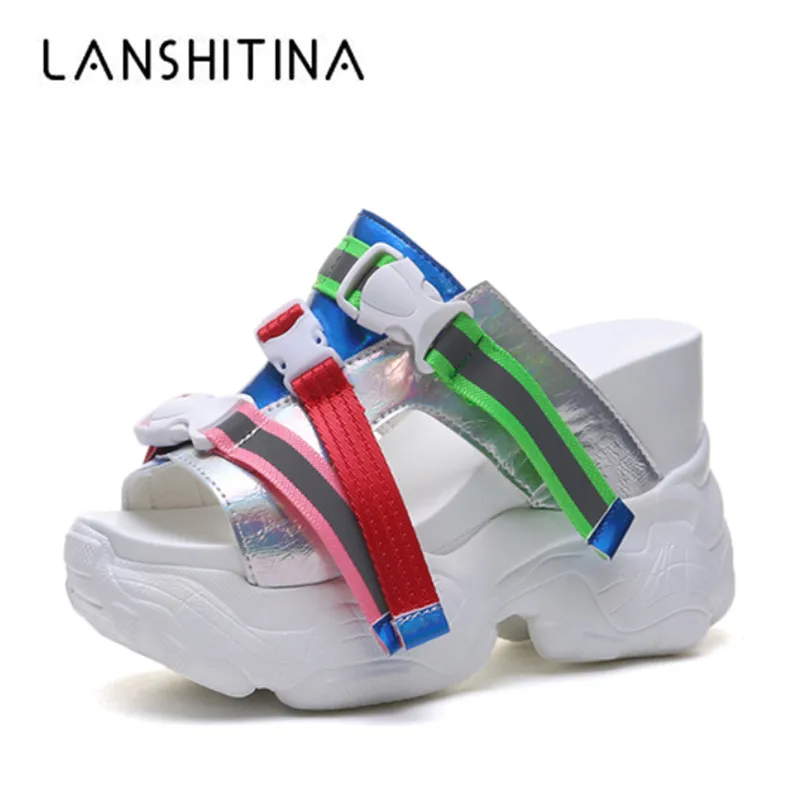 

Women Summer Slippers 2019 Fashion Ladies 12CM Wedge Heels Shoes Colorful High Platform Woman Sandals Outside Beach Flip-Flops