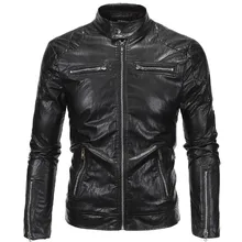 New Retro Mens Motorcycle Jacket PU Leathe Stand Collar Slim Fit Thin Lightweight Classic Biker Punk Moto Jacket Coat Size M-5XL