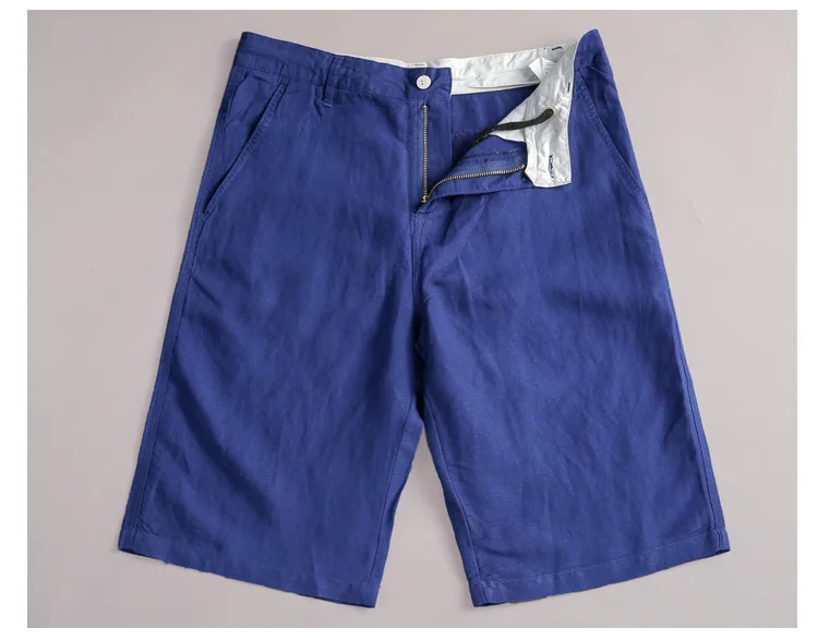 Новинка, мужские хлопковые льняные шорты, пляжные повседневные шорты, мужские летние короткие штаны YiRuiSen, брендовая одежда Bermuda Masculina#0330k - Цвет: blue