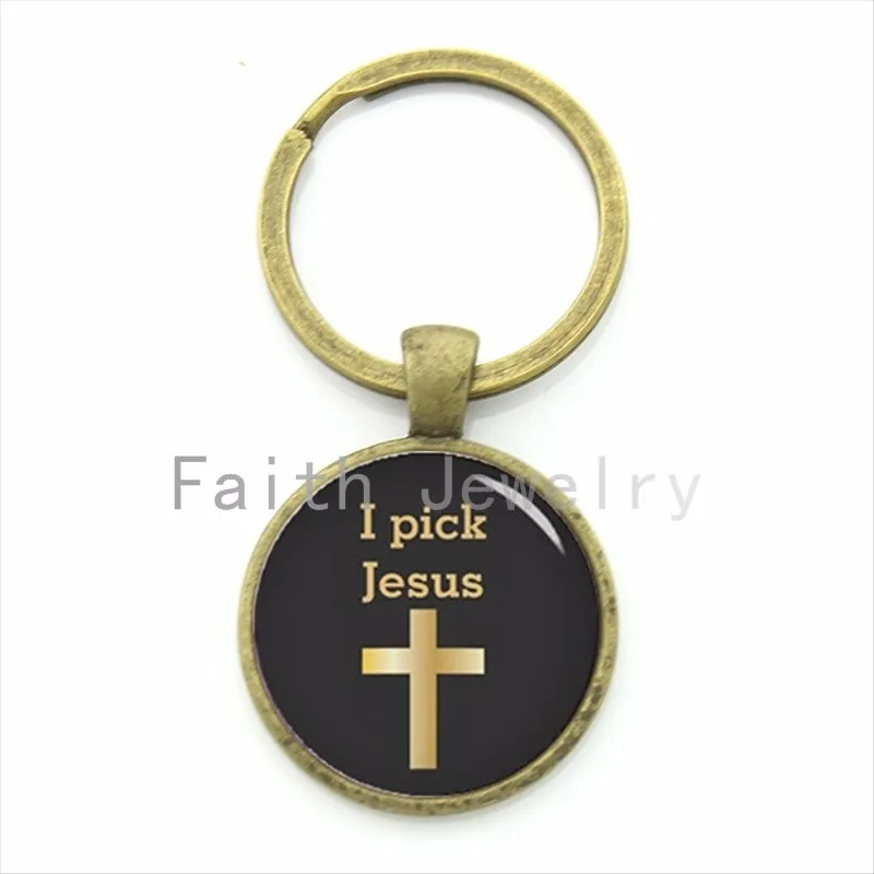 TAFREE I pick Jesus, золотой брелок в виде креста, модный брелок для ключей, брелок для ключей, подарок, брелок для автомобиля, ювелирное изделие в христианском стиле, KC429