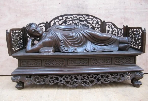 

Collectible bronze lion statue S1197 Tibet Buddhism refined craftwork Pure Bronze Sleep Rest Sakyamuni Buddha Statue (B0328)