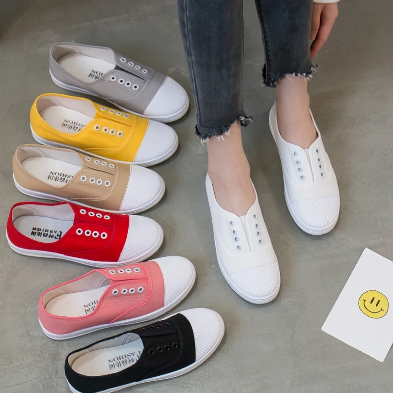 

Summer Casual Flat Shoes Women Sneakers Vulcanized Shoes Solid Breathable Espadrilles Loafers Zapatos De Mujer