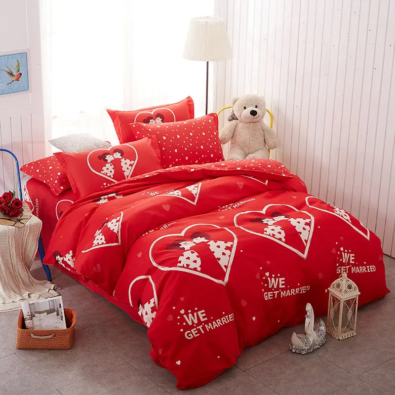 Постельное белье для двуспальной кровати наборы Свадебные украшения в виде красных роз хлопок постельное белье набор пододеяльников 3/4 шт. King queen Размеры - Цвет: Красный