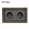 Minitiger 16A Double EU Standard Power Socket 4D Embossing Retro Zinc Alloy Panel 16A Electrical Outlet 146*86 Type ► Photo 2/6