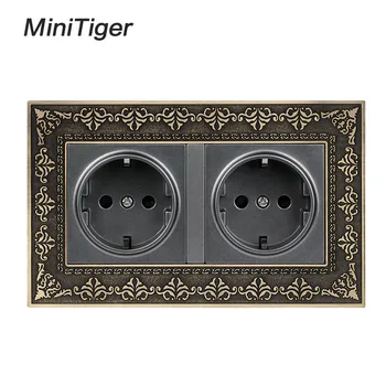 

Minitiger 16A Double EU Standard Power Socket 4D Embossing Retro Zinc Alloy Panel Wall Power Socket AC 110~250V Gold Colorful