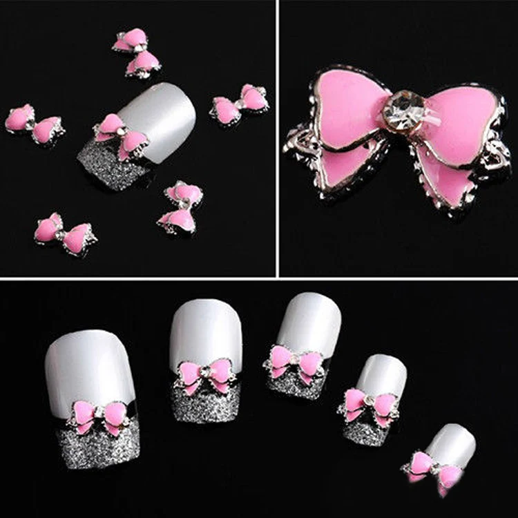 

1 pc Women Fashion 1pc Multi Rhinestones Bow Tie Diy 3d Nail Art Decoration Stickers Pink Nail Accessories
