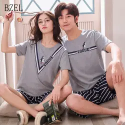 BZEL 2019 модные летние футболки для пары мультфильм печатных Ночная одежда из хлопка с круглым вырезом короткий рукав одежда для пар брюк для