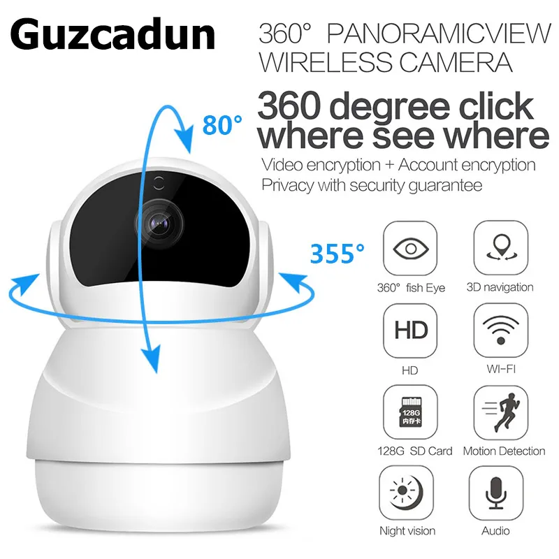 

Guzcadun Wifi IP Camera Wireless Home Security Camera Night Vision Mini 1080p Cameras IP CCTV HD Baby Monitor Motion Detection