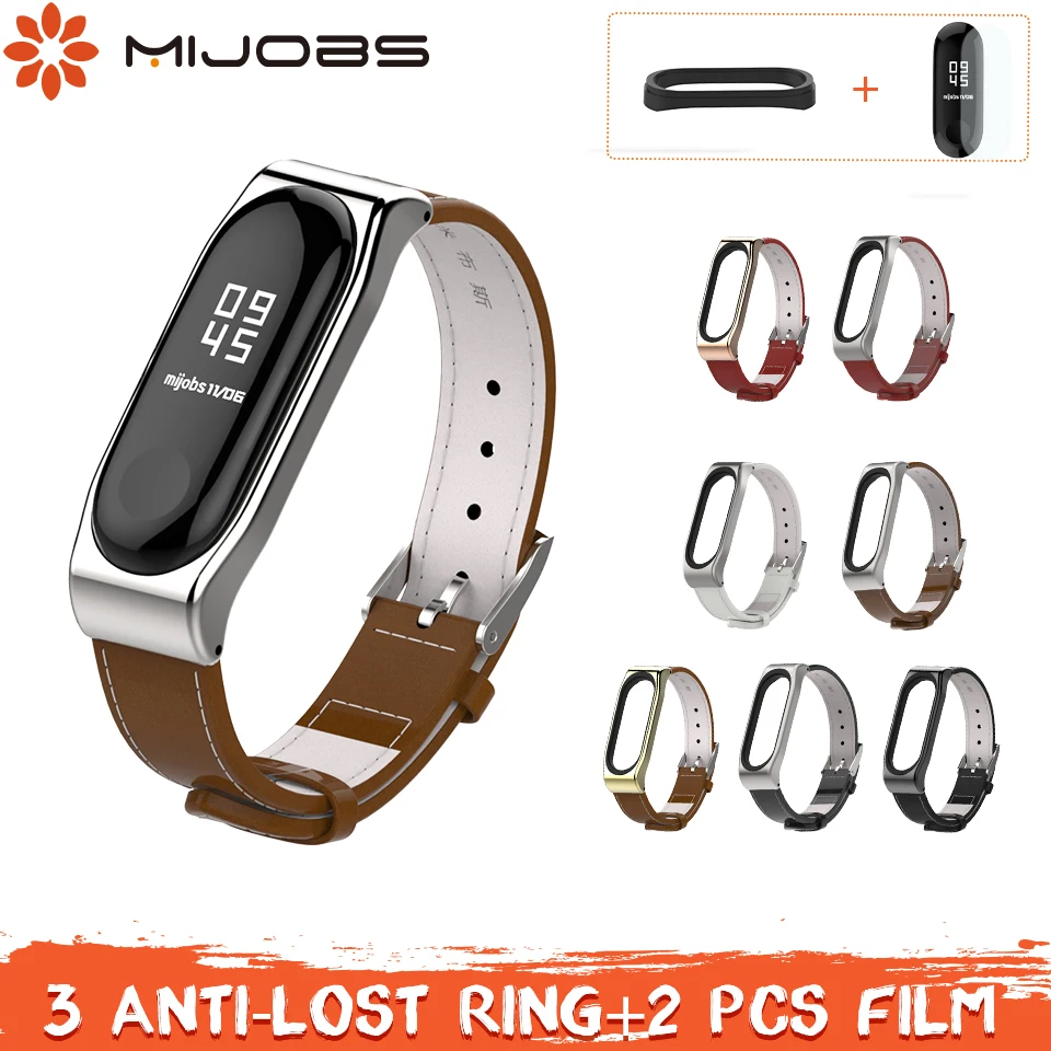 

Mijobs Mi band 3 Strap Bracelet Genuine Leather Strap for Xiaomi mi band 3 Strap Smart Watch Bracelet Wristband Miband 3 strap