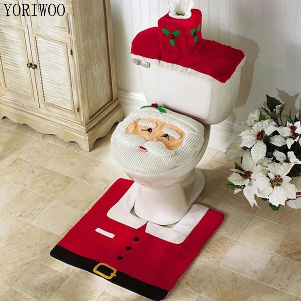 YORIWOO 3pcs Christmas Decoration For Home Santa Claus Toilet Rug Bathroom Set Navidad Xmas New Year Christmas Party Supplies