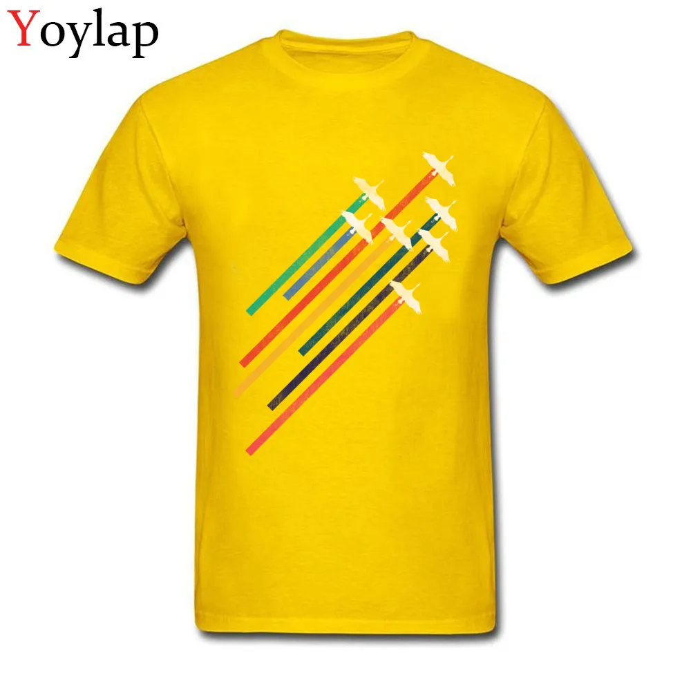 New Design Personalized Short Sleeve Tops Shirts Cranes Autumn Crewneck Cotton Fabric Boy T-shirts Personalized Tee Shirts yellow