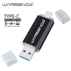 WANSENDA Тип C USB Flash Drive портативный флэш-накопитель 128 GB 256 GB двойной разъем Usb Stick 32 GB 64 GB флешки Тип-C Usb 3,0 флэш-диск