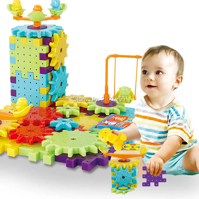 

81pcs Plastic Electric Gears Sets Building Blocks girls and boys toy kawaii 3D Bricks block kits toys for children gifts