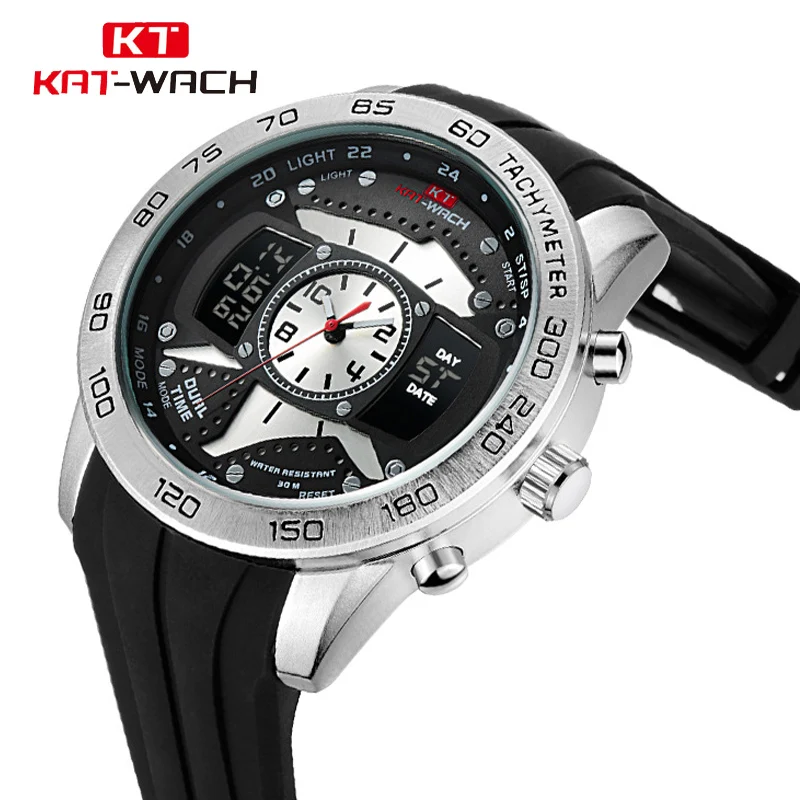 

KAT-WACH Sport Watch Hot Digital LED Calendar Alarm Military Mens Fashion Silicone Strap Wristwatches Clock