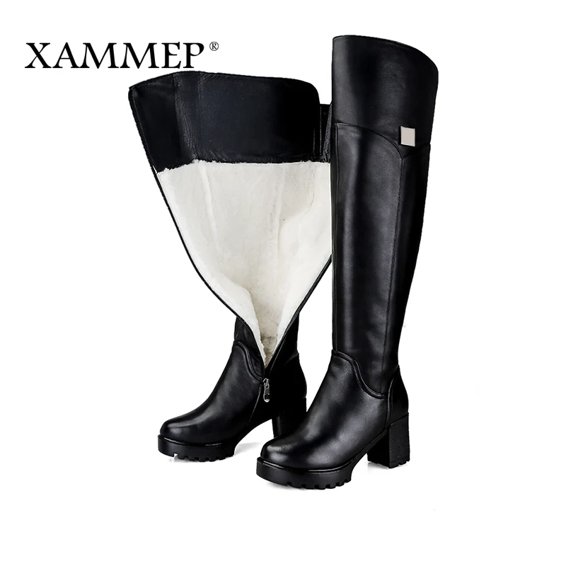 Брендовые женские зимние сапоги Xammep выше колена из натуральной кожи с