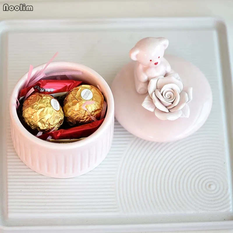 Творческий керамическая Роза медведь конфеты свадебное оформление коробки шоколадный контейнер подарочная коробка свадебные предметы декора для вечеринок и дней рождения сувениры