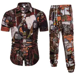 Лето Плюс Размеры комплект Для мужчин Винтаж верхняя одежда Для мужчин s хип-хоп вечерние спортивный костюм с короткими рукавами рубашки +