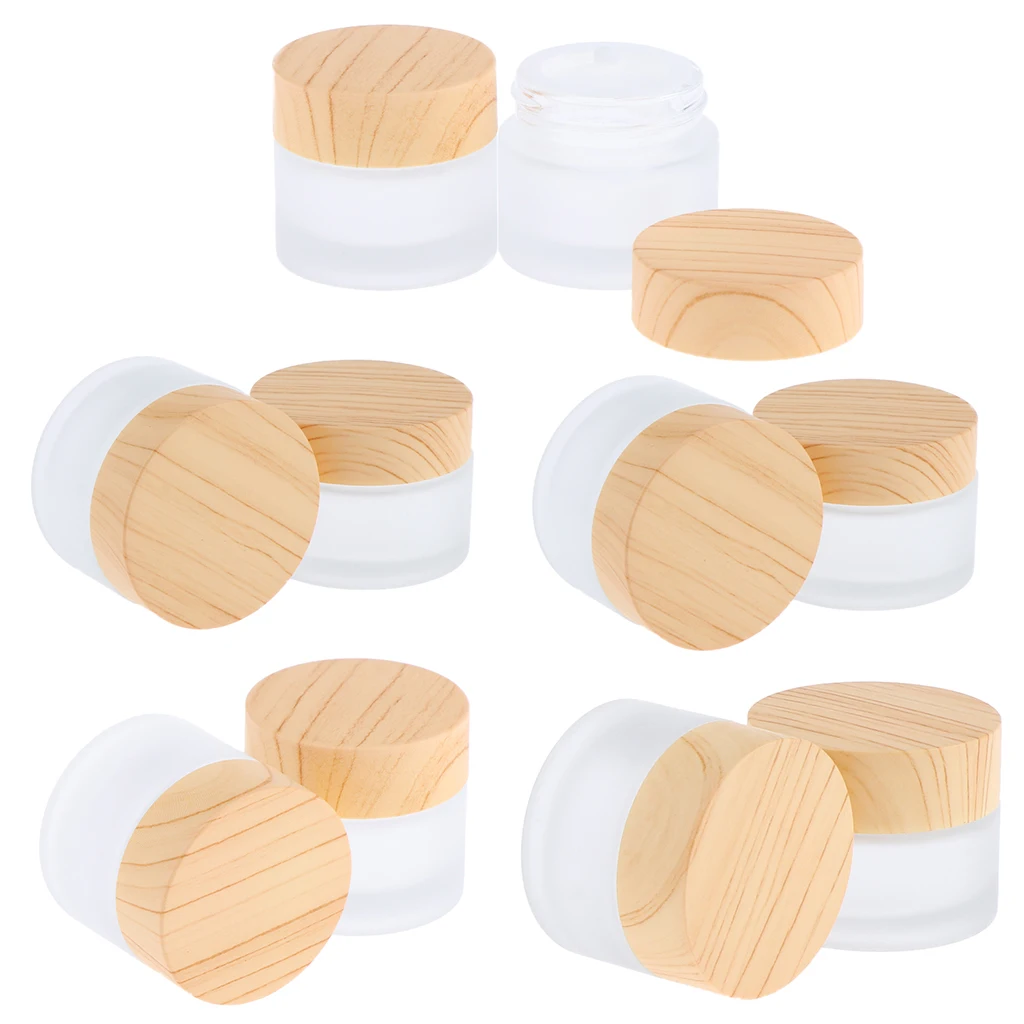 Pack of 10 Round Frosted Glass Jars, with Inner Liners & Lids ( 5 Sizes, 2 Per Size)