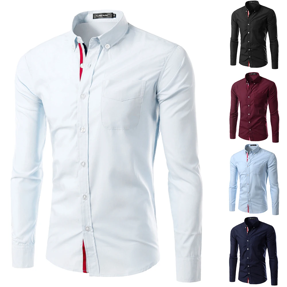 Hot 2017 Spring Autumn New Men Fashion Slim Fit Hit Color Long Sleeve Shirt Business Casual Men's Brand Clothing camisa Shirt