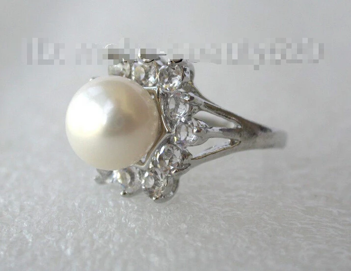 

Free shipping >>>>>>stunning big 16mm round white freshwater cultured pearl ring 8#