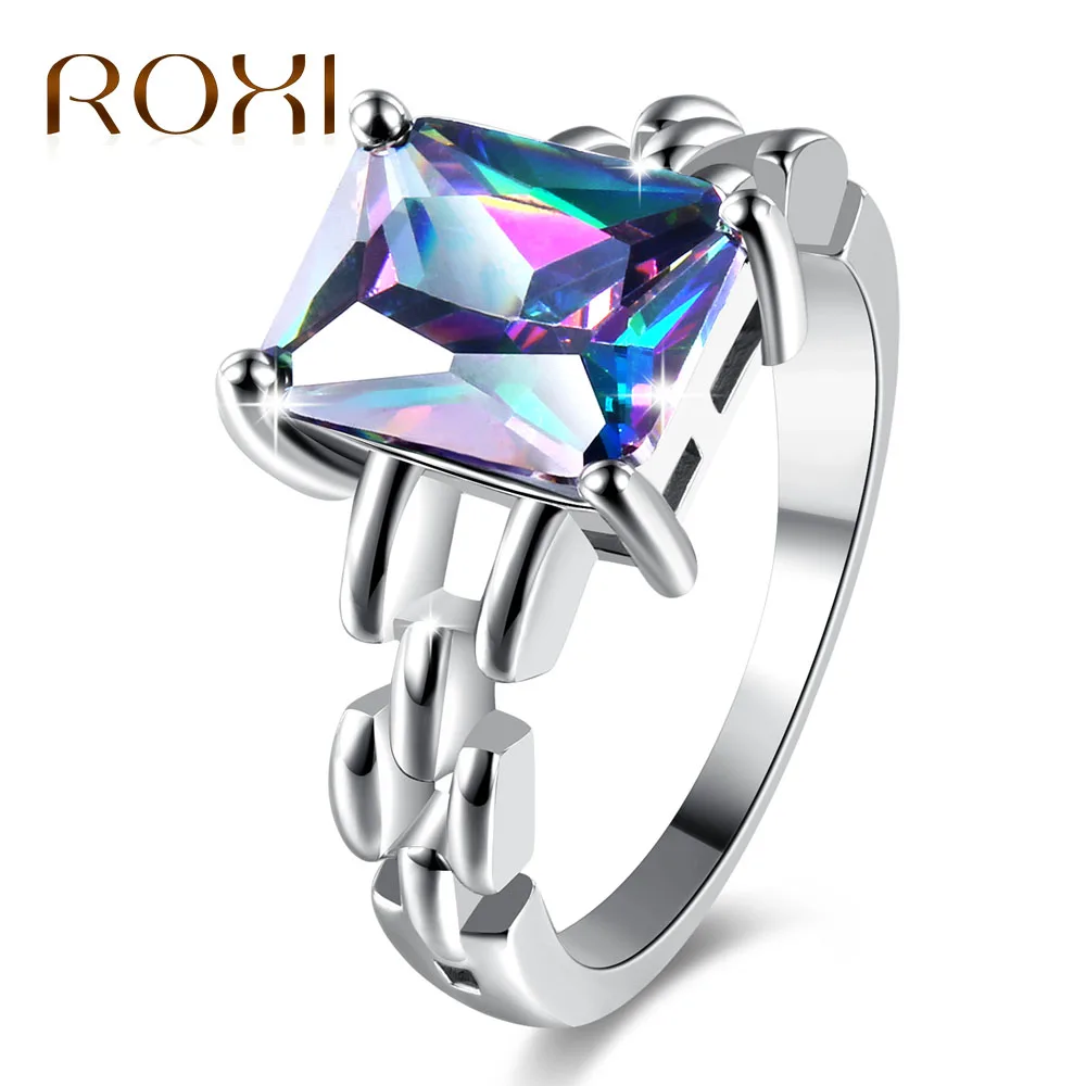 

10PCS/LOT ROXI Rings Inlay Mystic Fire Rainbow Stone Cubic Zirconia For Women Rings Crystal anillos de plata mujer Wholesale