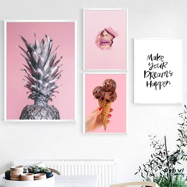 Pineapple Pink Lips Ice Cream Quotes Wall Art