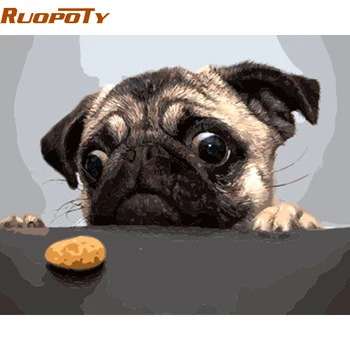 

RUOPOTY diy frame Unframe Dog And Cake DIY Painting By Numbers Modern Wall Art Picture Handpainted Oil Painting Unique Gift Home