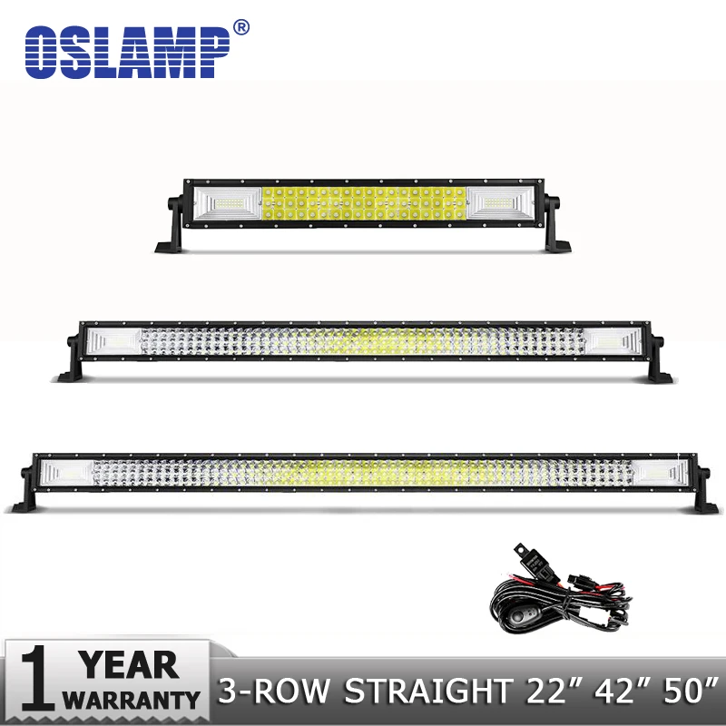 

Oslamp Tri-Row 22" 42" 50" Straight LED Light Bar Side Bracket Off-road 12" 20" 23" LED Work Light with Slide Mounts Combo Beam