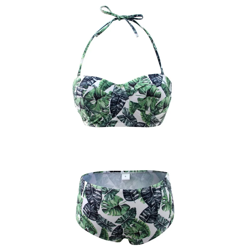 22 Watercolor Print Bikini 2019 Strap Backless Bandeau Swimsuit Push Up Soild Bustier Front Knotted Plunge Bikini Set Bather Suit Tankini 