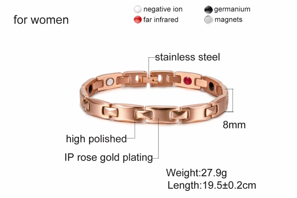 Магнитный браслет Vinterly для влюбленных, мужской браслет из нержавеющей стали, энергетический браслет из розового золота, стальные магнитные браслеты для женщин