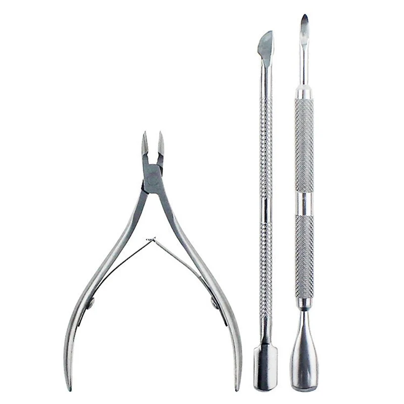 

3pcs/Set Cuticle Pusher Nipper Remover Clipper Nail Scissor Tools Set Stainless Steel Dead Skin Manicure Tool Nail Art Suppliers
