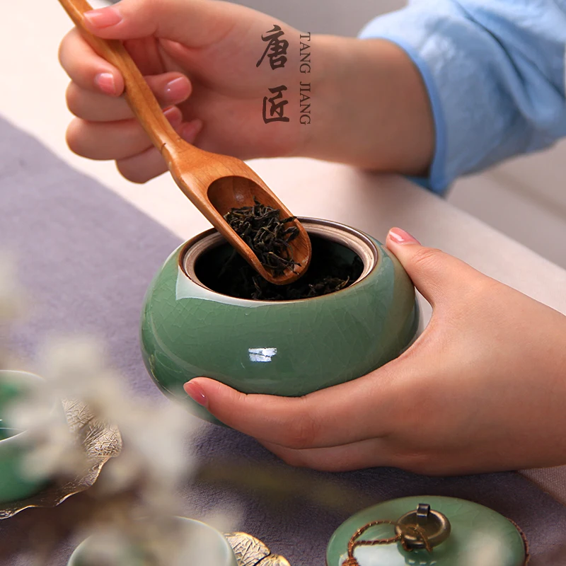 Longquan Celadon чайная коробка, чайная банка, керамическая фарфоровая чайная банка, керамическая чайная бочка, герметичный резервуар для хранения чая caddy