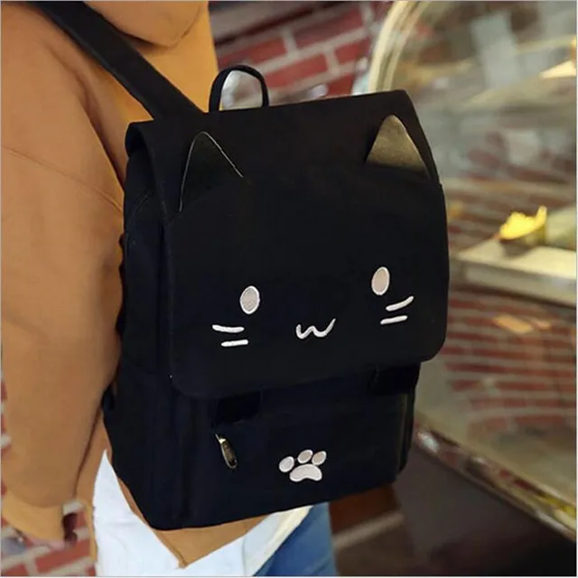 Fashion Cute Cartoon Cat Canvas Embroidered Women's Backpack Fresh ...