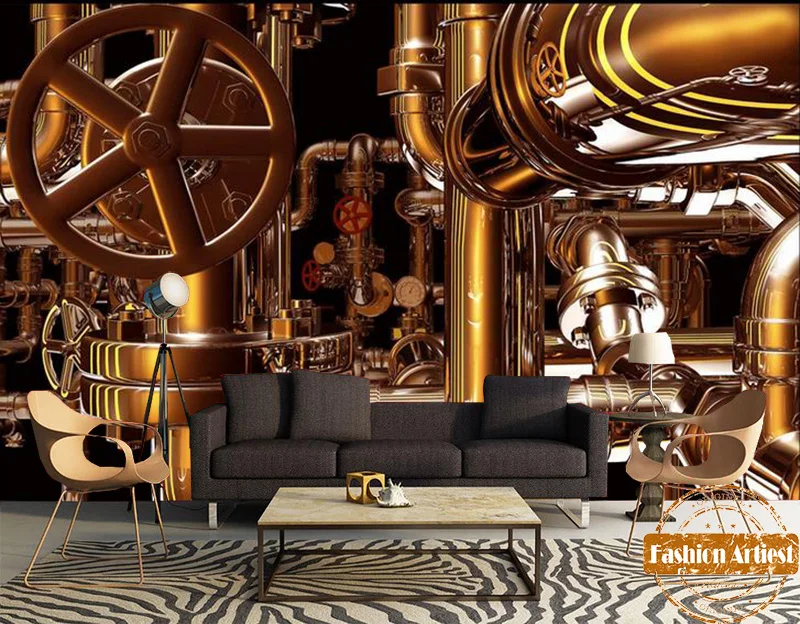 Benutzerdefinierte 3d Vintage Fahrwerk Tapete Mural Goldene Metall Mechanismus Rohr Wand Tv Sofa Schlafzimmer Wohnzimmer Cafe Bar Restaurant Bar Restaurant Wallpaper Muralcustom 3d Aliexpress