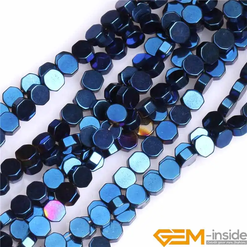 

4mm Hexagon Blue Hematite Stone Semi Precious Beads DIY Loose Bead For Jewelry Making Wholesale Free Shipping
