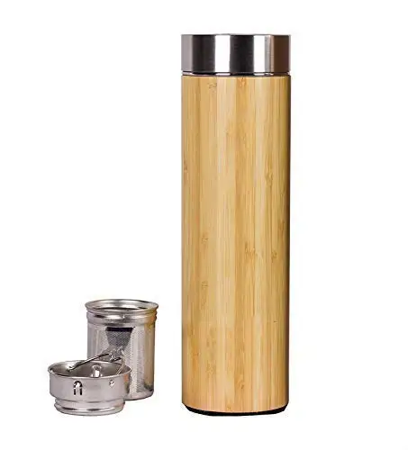 

Bamboo Shell Double Layer Thermos Stainless Steel Inner Bottle 17 ounces With Tea Coffee Filter
