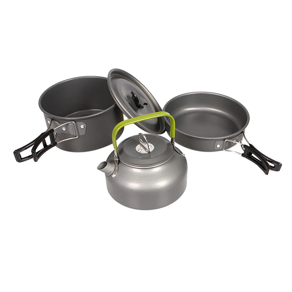 3pcs Camping Hiking Picnic Cookware Cook Cooking Pot teapot Set